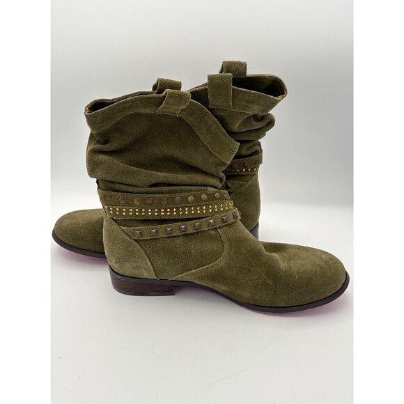 Twiggy London Womens Suede Leather Upper Studded Boots Size 7 Olive Green - Picture 2 of 5